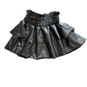 Chic Black Ruffled faux leather Kids Skirt